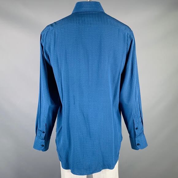 BILLIONAIRE COUTURE Size XL Blue Jacquard Silk Button Up Long Sleeve Shirt - Picture 4 of 8